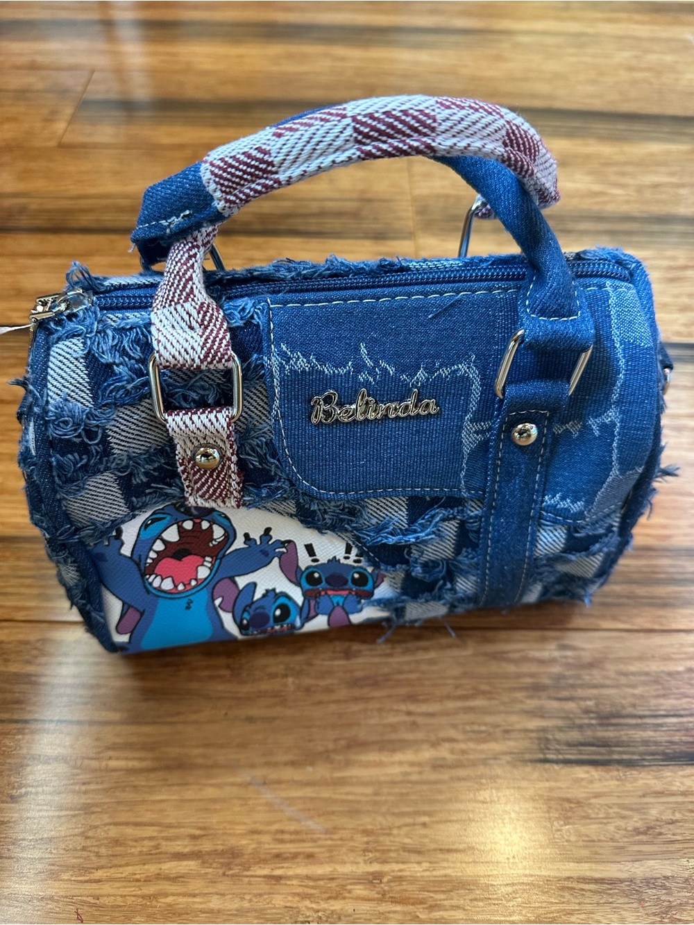 Belinda Denim Mini Satchel Stitch Bag in Blue with Character Print